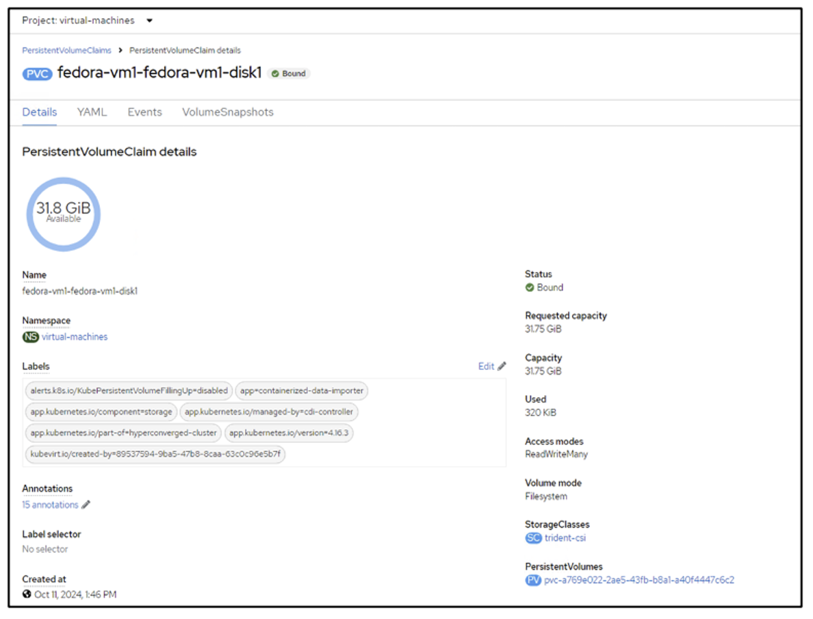 Volume Claim details